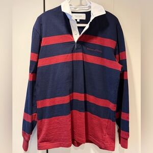 Men's Navy and Red Long Sleeve Rugby Shirt